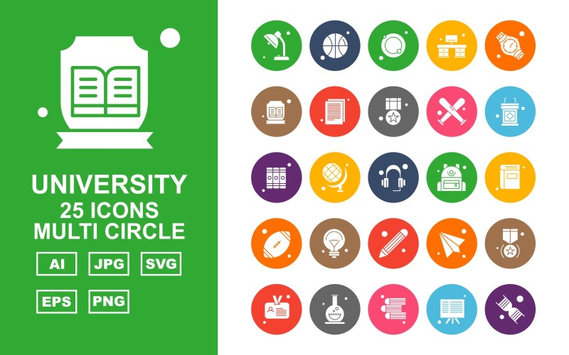 Zestaw ikon 25 Premium University Multi Circle