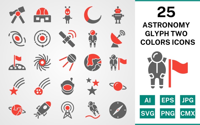 Download Набор иконок "25 Astronomy Glyph Two Colors Icon Set" / 25 Astronomy Glyph Two Colors Icon Set - Набор иконок на тему science set,file,icon,icons,glyph,vector,sign,symbol,pictogram,two colors,astronomy,astronout,galaxy,telescope,stars,compass,falling star,space station,solar system