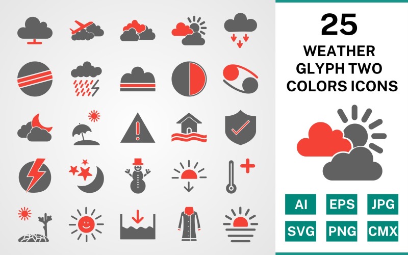 Conjunto de iconos de dos colores de glifo de 25 clima