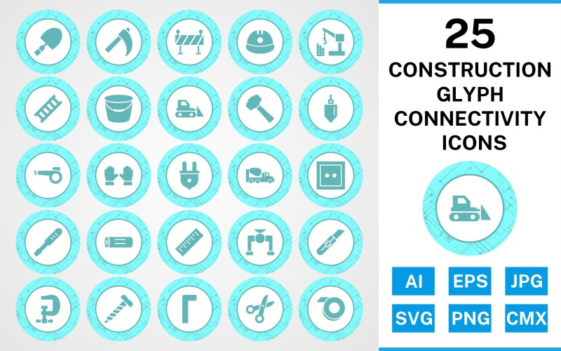 Download Набор иконок "25 Construction Glyph Connectivity Icon Set" / 25 Construction Glyph Connectivity Icon Set - Набор иконок на тему industrial set,file,icon,icons,glyph,vector,sign,symbol,pictogram,connectivity,construction,trowel,ladder,bucket,vise,ruler,helmet,hammer,bulldozer