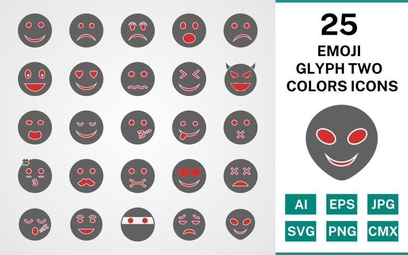 25 Emoji Glyph Two Colors Icon Set