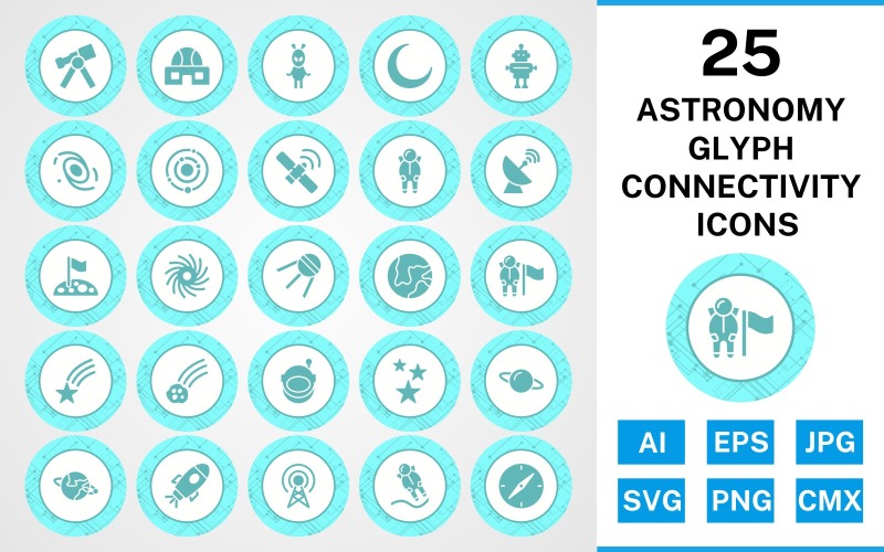 25 Astronomi Glif Bağlantı Simge Seti