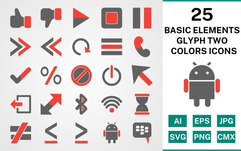 25 Basic Elements Glyph Two Colors Icon Set - TemplateMonster