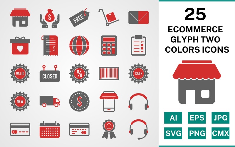 25 conjunto de iconos de dos colores de glifo de comercio electrónico