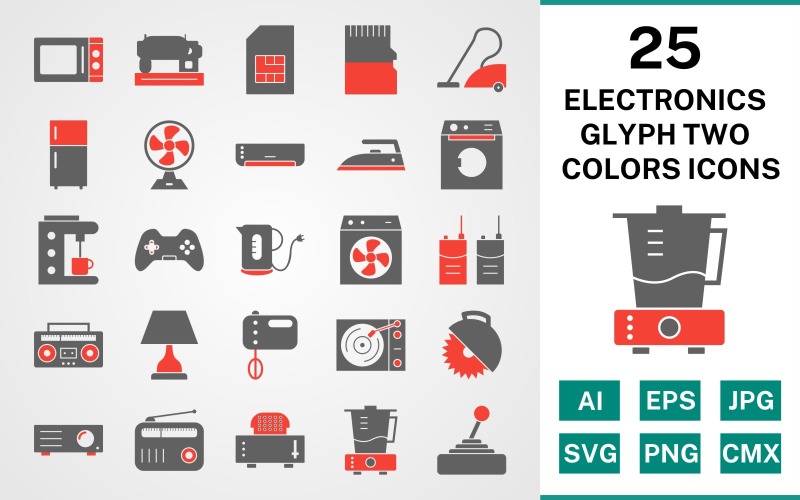 25 elektroniska enheter Glyph två färger Ikonuppsättning