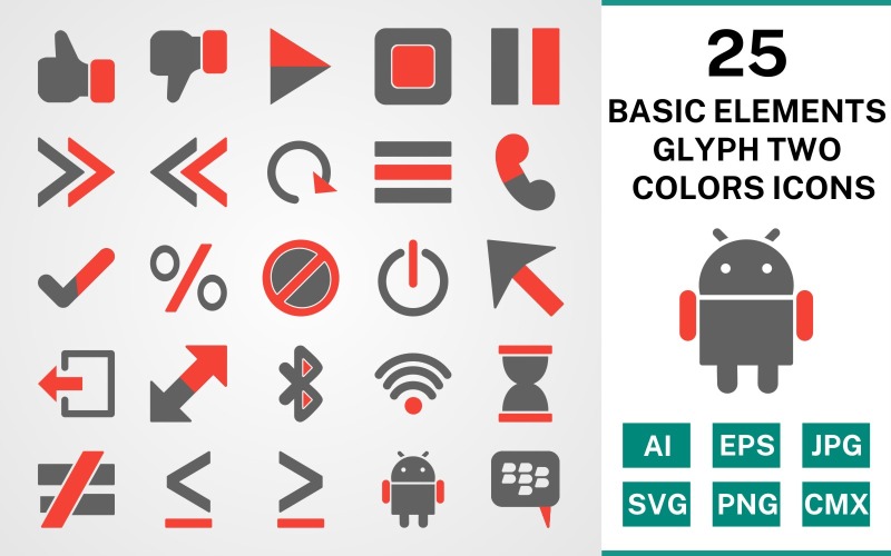 25 Grundelemente Glyphe Zwei Farben Icon Set