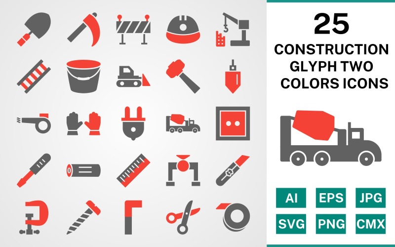 25 Konstruktion Glyph två färger Ikonuppsättning