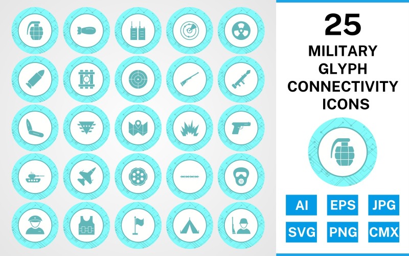 25 militaire Glyph-connectiviteitspictogrammen