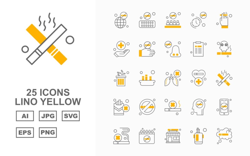 25 Premium Rookvrije Lino Yellow Pack Icon Set