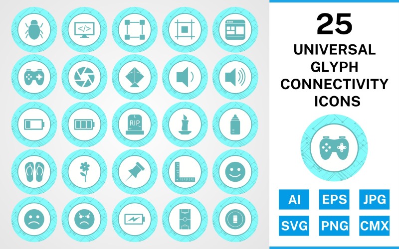 25 Set di icone di connettività glifo universale