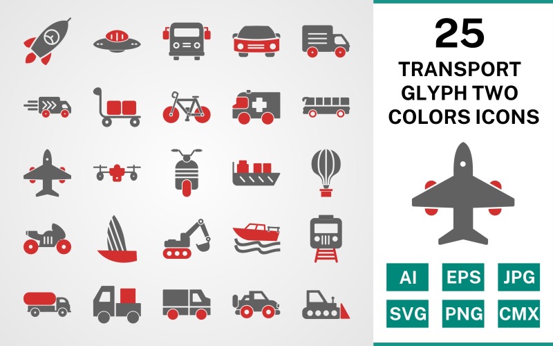 25 set di icone di due colori glifo di trasporto