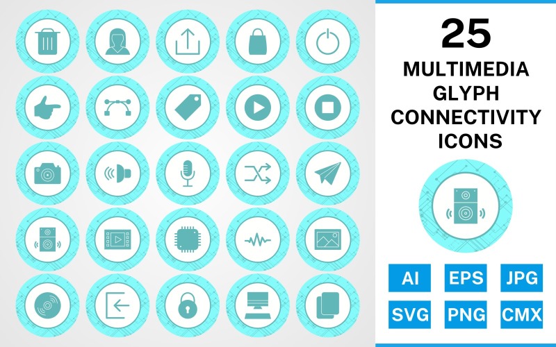 Download Набор иконок "25 Multimedia Glyph Connectivity Icon Set" / 25 Multimedia Glyph Connectivity Icon Set - Набор иконок на тему data set,file,icon,icons,glyph,vector,sign,symbol,connectivity,multimedia,logout,copy,shuffle,play,stop,upload,speaker,sign in,pictogram