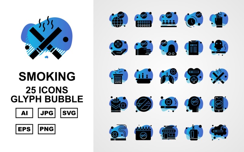 Download Набор иконок "25 Premium Smoking Glyph Bubble Pack Icon Set" / 25 Premium Smoking Glyph Bubble Pack Icon Set - Набор иконок на тему medical earth,smoking,man,mobile,cigarette,calendar,shop,lighter,tablet,forbidden,clock,hand,nose,document,recycle,cancer,heart,icon,icons