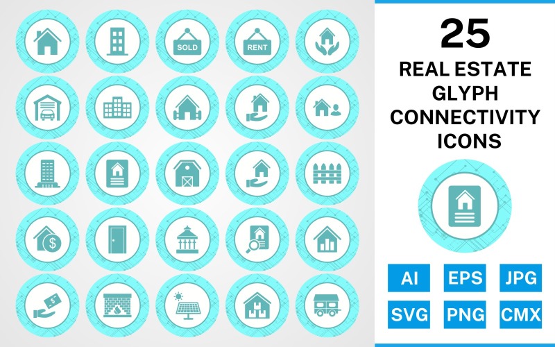 Download Набор иконок "25 Real Estate Glyph Connectivity Icon Set" / 25 Real Estate Glyph Connectivity Icon Set - Набор иконок на тему city set,file,icon,icons,glyph,vector,sign,symbol,pictogram,connectivity,real estate,house,garage,building,farm house,loan,agent,flat,mortgage