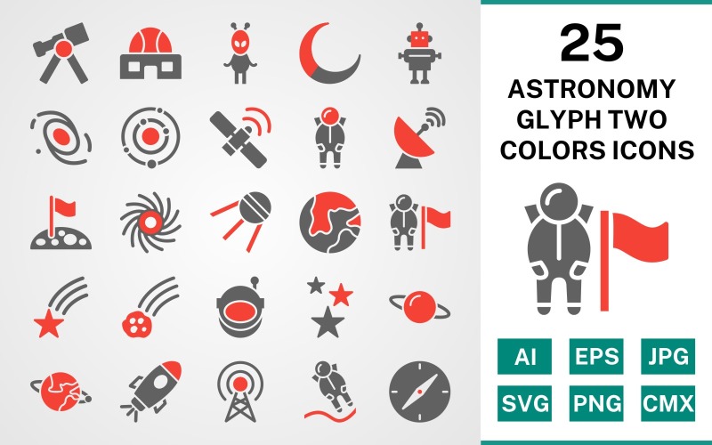 Sada ikon 25 astronomických glyfů se dvěma barvami