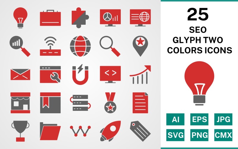 Download Набор иконок "25 Seo Glyph Two Colors Icon Set" / 25 Seo Glyph Two Colors Icon Set - Набор иконок на тему business set,file,icon,icons,glyph,vector,sign,symbol,pictogram,two colors,seo,bulb,search,web,launch,award,servers,webpage,folder,email