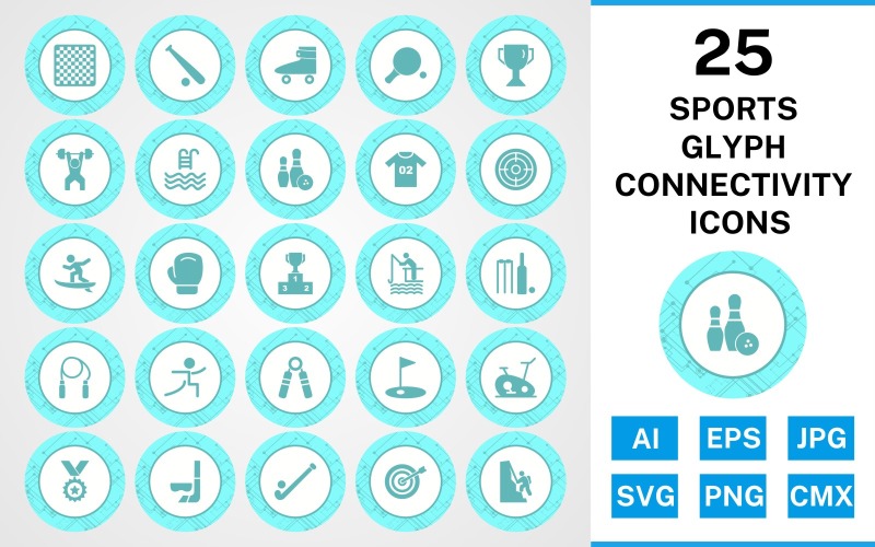 Download Набор иконок "25 Sports And Games Glyph Connectivity Icon Set" / 25 Sports And Games Glyph Connectivity Icon Set - Набор иконок на тему sports set,file,icon,icons,glyph,vector,sign,symbol,pictogram,connectivity,sports,games,chess,goal,yoga,bowling,boxing,bullseye,hockey