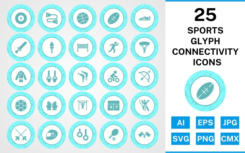 Download Набор иконок "25 Sports And Games Glyph Connectivity Icon Set" / 25 Sports And Games Glyph Connectivity Icon Set - Набор иконок на тему sports set,file,icon,icons,glyph,vector,sign,symbol,pictogram,connectivity,sports,games,karate,rugby,pool,runner,tennis,racing,bow