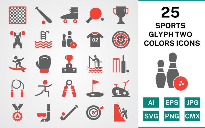 Download Набор иконок "25 Sports And Games Glyph Two Colors Icon Set" / 25 Sports And Games Glyph Two Colors Icon Set - Набор иконок на тему sports set,file,icon,icons,glyph,vector,sign,symbol,pictogram,two colors,sports,games,chess,goal,yoga,bowling,boxing,bullseye,hockey