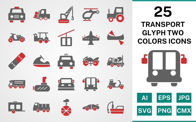 Download Набор иконок "25 Transport Glyph Two Colors Icon Set" / 25 Transport Glyph Two Colors Icon Set - Набор иконок на тему transport set,file,icon,icons,glyph,vector,sign,symbol,pictogram,two colors,transport,taxi,wagon,dumper,submarine,golf cart,vespa,loader,fishing boat,jet ski