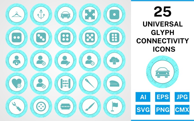 Download Набор иконок "25 Universal Glyph Connectivity Icon Set" / 25 Universal Glyph Connectivity Icon Set - Набор иконок set,file,icon,icons,glyph,vector,sign,symbol,pictogram,connectivity,universal,hanger,dice six,flag,needle,edit profile,staper,button,blade