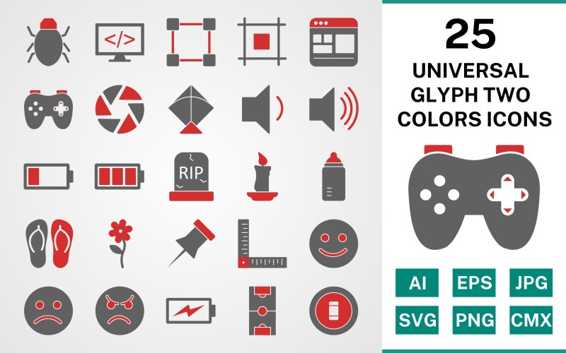 25 Universal Glyph Two Colors Icon Set