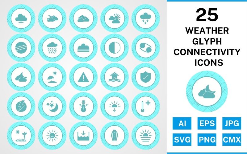 Download Набор иконок "25 Weather Glyph Connectivity Icon Set" / 25 Weather Glyph Connectivity Icon Set - Набор иконок на тему weather set,file,icon,icons,glyph,vector,sign,symbol,pictogram,connectivity,weather,cloudy,hot,sunset,sheild,fog,beach umbella,snowman,dark ray,rain coat