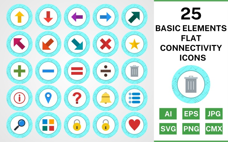 Download Набор иконок "25 Basic Elements Flat Connectivity Icon Set" / 25 Basic Elements Flat Connectivity Icon Set - Набор иконок на тему data set,file,icon,icons,flat,vector,sign,symbol,pictogram,connectivity,basic elements,up,down,apps,lock,list,minus,delete,divide