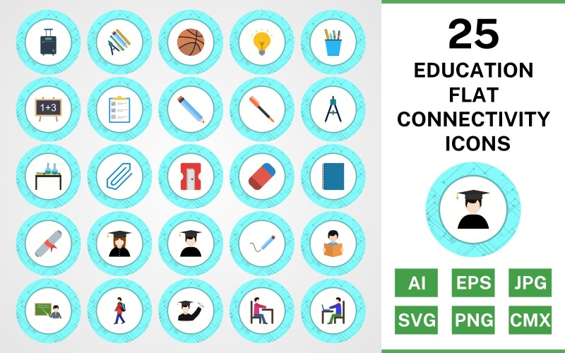 Download Набор иконок "25 Education Flat Connectivity Icon Set" / 25 Education Flat Connectivity Icon Set - Набор иконок на тему science set,file,icon,icons,flat,vector,sign,symbol,pictogram,connectivity,education,bag,writing,teaching,reading,pen,pin,degree,compass,mathematics