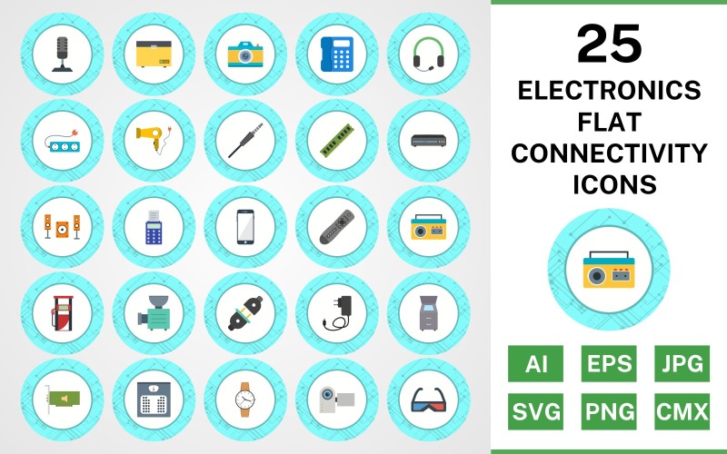 Download Набор иконок "25 Electronic Devices Flat Connectivity Icon Set" / 25 Electronic Devices Flat Connectivity Icon Set - Набор иконок на тему computer set,file,icon,icons,flat,vector,sign,symbol,pictogram,connectivity,elctronics,devices,lamp,radio,juicer,fridge,washing machine,iron,ac