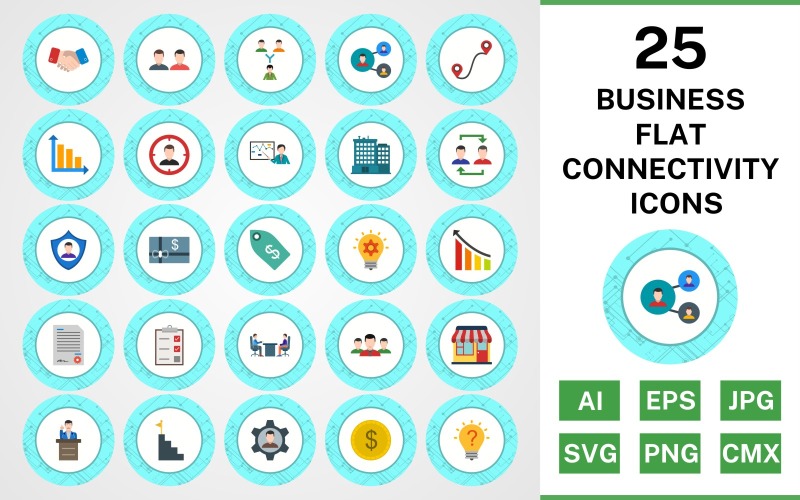 25 Business Flat Connectivity Ikonuppsättning
