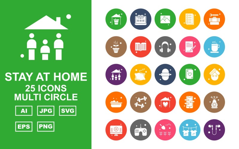 25 prémium otthon marad több kör csomag ikon készlet