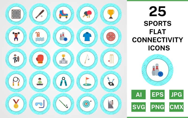 25 Sport och spel Flat Connectivity Ikonuppsättning