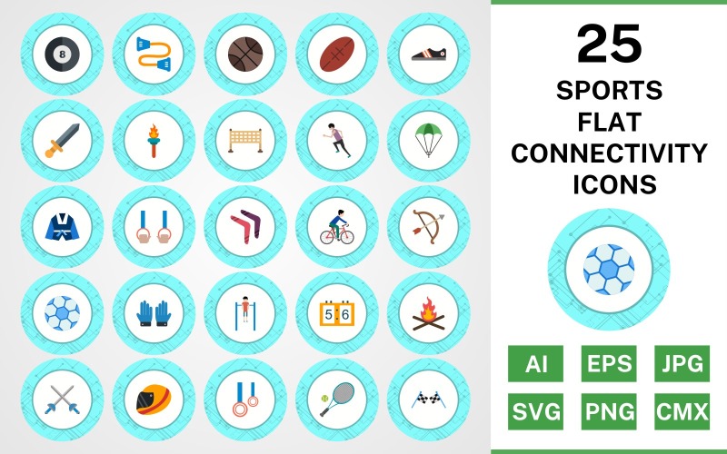 25 Sport och spel Flat Connectivity Ikonuppsättning