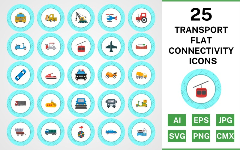 25 Transport Flat Connectivity Ikonuppsättning