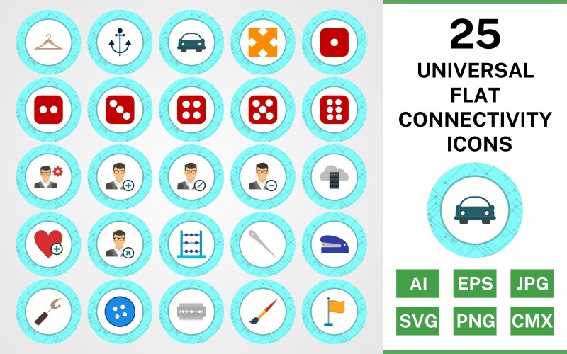 25 Universal Flat Connectivity Icon Set
