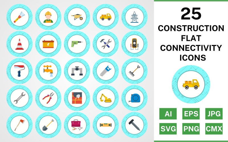 25 Jeu d'icônes de connectivité plate de construction