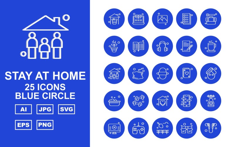 Набор иконок 25 Premium Stay At Home Blue Circle Pack