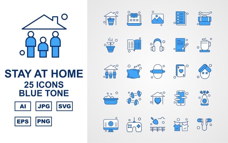 Набор иконок 25 Premium Stay At Home Blue Tone Pack