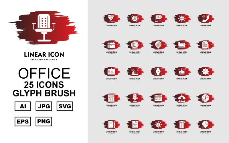 Download Набор иконок "25 Premium Office III Glyph Brush Pack Icon Set" / 25 Premium Office III Glyph Brush Pack Icon Set - Набор иконок на тему финансы diamond,statistics,network,flag,user,earth,suitcase,call,office meeting,money,document,book,group,trash,location,folder,hand watch,icon,icons