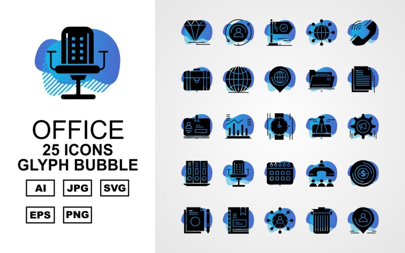 Download Набор иконок "25 Premium Office III Glyph Bubble Pack Icon Set" / 25 Premium Office III Glyph Bubble Pack Icon Set - Набор иконок на тему финансы diamond,statistics,network,flag,user,earth,suitcase,call,office meeting,money,document,book,group,trash,location,folder,hand watch,icon,icons
