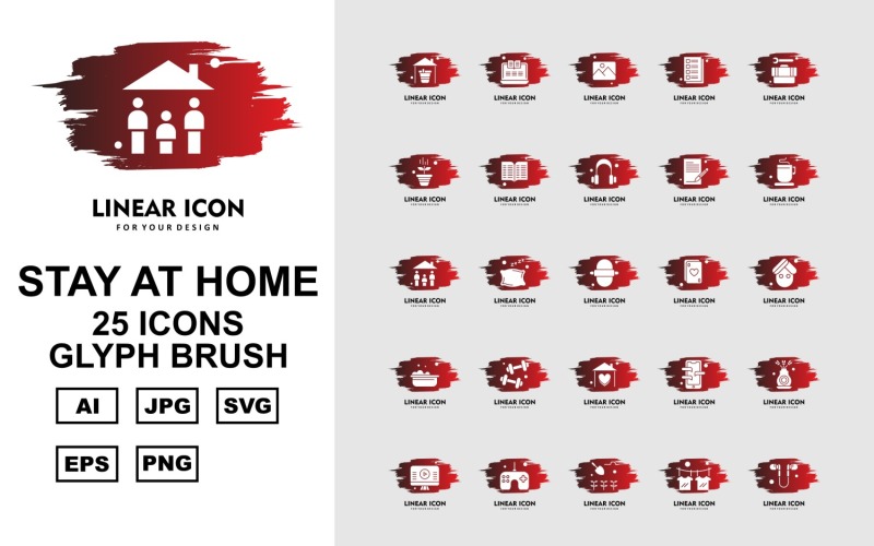 Download Набор иконок "25 Premium Stay At Home Glyph Brush Pack Icon Set" / 25 Premium Stay At Home Glyph Brush Pack Icon Set - Набор иконок на тему medical home,pillow,mobile,flower,lcd,joystick,agriculture,t shirt,handsfree,laptop,gallery,note,tool box,plant,book,headphone,tea,family,roti,card
