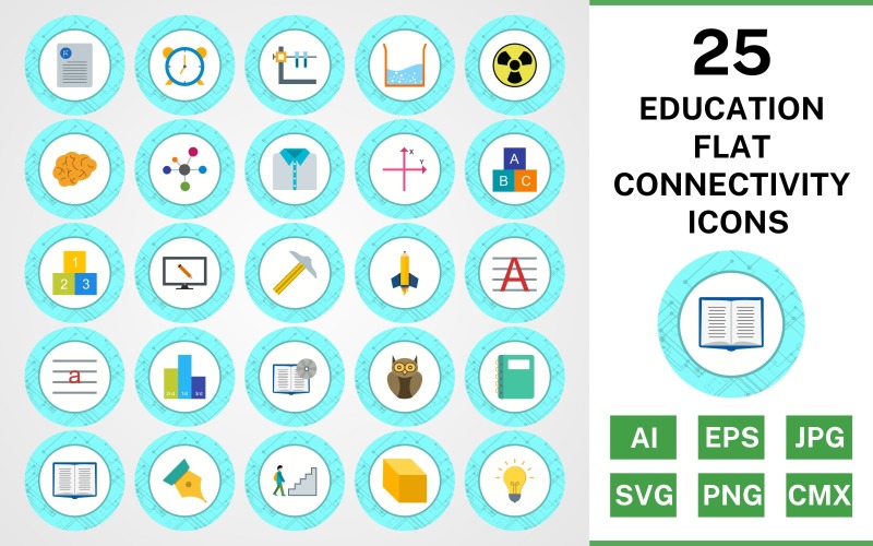 Sada ikon ploché vzdělání 25 připojení