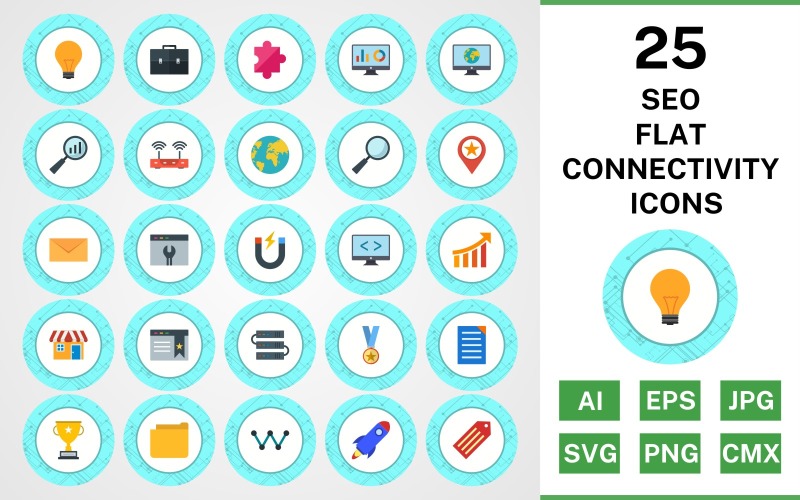 Download Набор иконок "25 Seo Flat Connectivity Icon Set" / 25 Seo Flat Connectivity Icon Set - Набор иконок на тему business set,file,icon,icons,flat,vector,sign,symbol,pictogram,connectivity,seo,bulb,search,web,launch,award,servers,webpage,folder