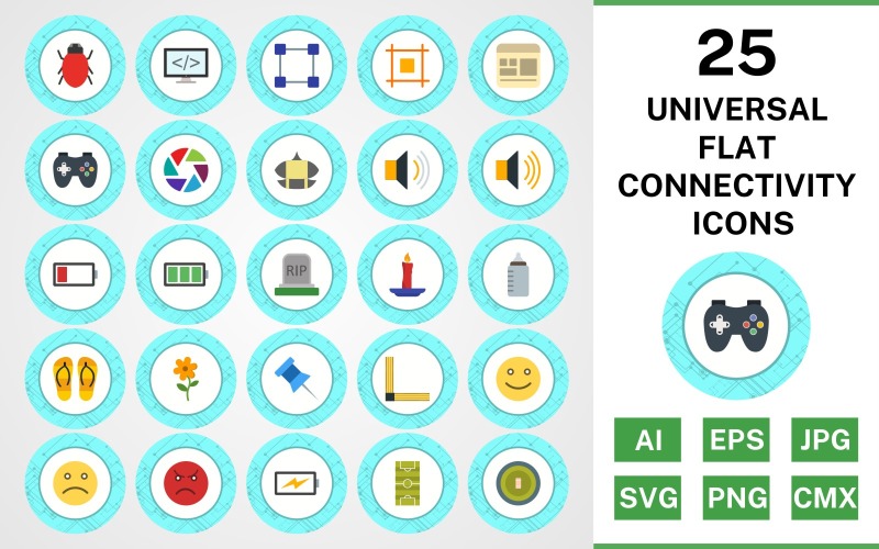 Download Набор иконок "25 Universal Flat Connectivity Icon Set" / 25 Universal Flat Connectivity Icon Set - Набор иконок на тему data set,file,icon,icons,flat,vector,sign,symbol,pictogram,connectivity,universal,flower,kite,bug,shutter,layout,candle,grave,low battery