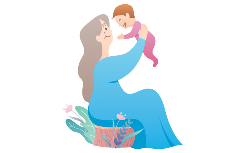 Babcia i dziecko na białym - ilustracja