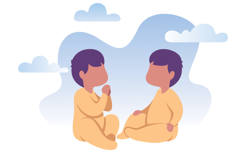 Download Иллюстрация "Baby Twins - Illustration" / Baby Twins - Illustration - Иллюстрация на тему графика baby,twins,twin,identical,identical twins,child,boy,girl,infant,two,birthday,brothers,sisters,siblings,together,love,friendship,vector,illustration,cartoon