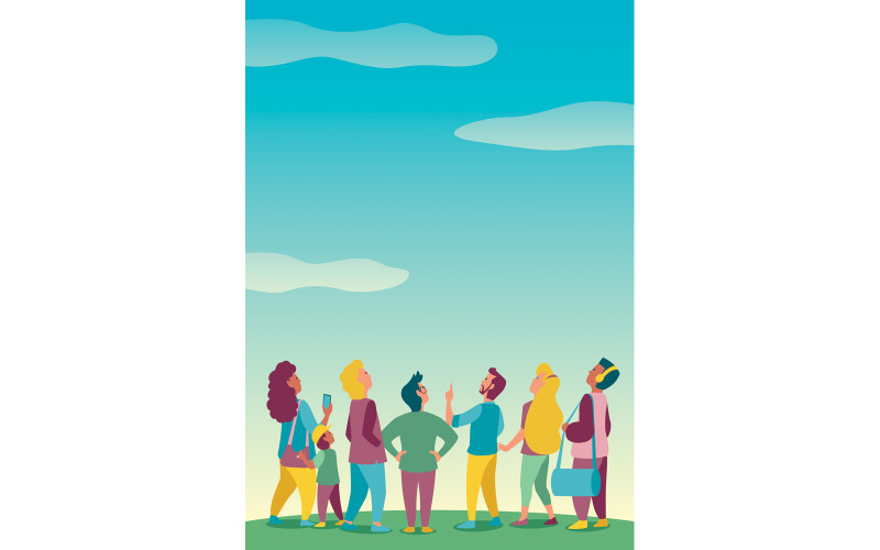 Download Иллюстрация "Crowd with Nature Background - Illustration" / Crowd with Nature Background - Illustration - Иллюстрация на тему графика crowd,audience,spectators,group,fans,clients,customers,casual,gathering,people,friend,friendship,looking up,look,up,man,woman,young,youth,male