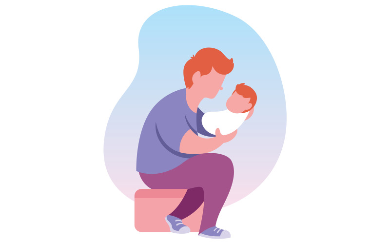 Download Иллюстрация "Dad and Baby - Illustration" / Dad and Baby - Illustration - Иллюстрация на тему графика father,baby,dad,daddy,holding,care,happy,smiling,son,daughter,cute,child,newborn,new,born,man,arms,fathers day,day,family
