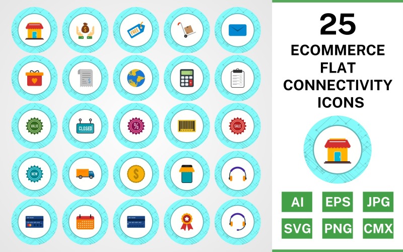 Download Набор иконок "25 Ecommerce Flat Connectivity Icon Set" / 25 Ecommerce Flat Connectivity Icon Set - Набор иконок на тему shopping set,file,icon,icons,flat,vector,sign,symbol,pictogram,connectivity,ecommerce,envelope,saving,trolley,new,sale,atm,shop,discount